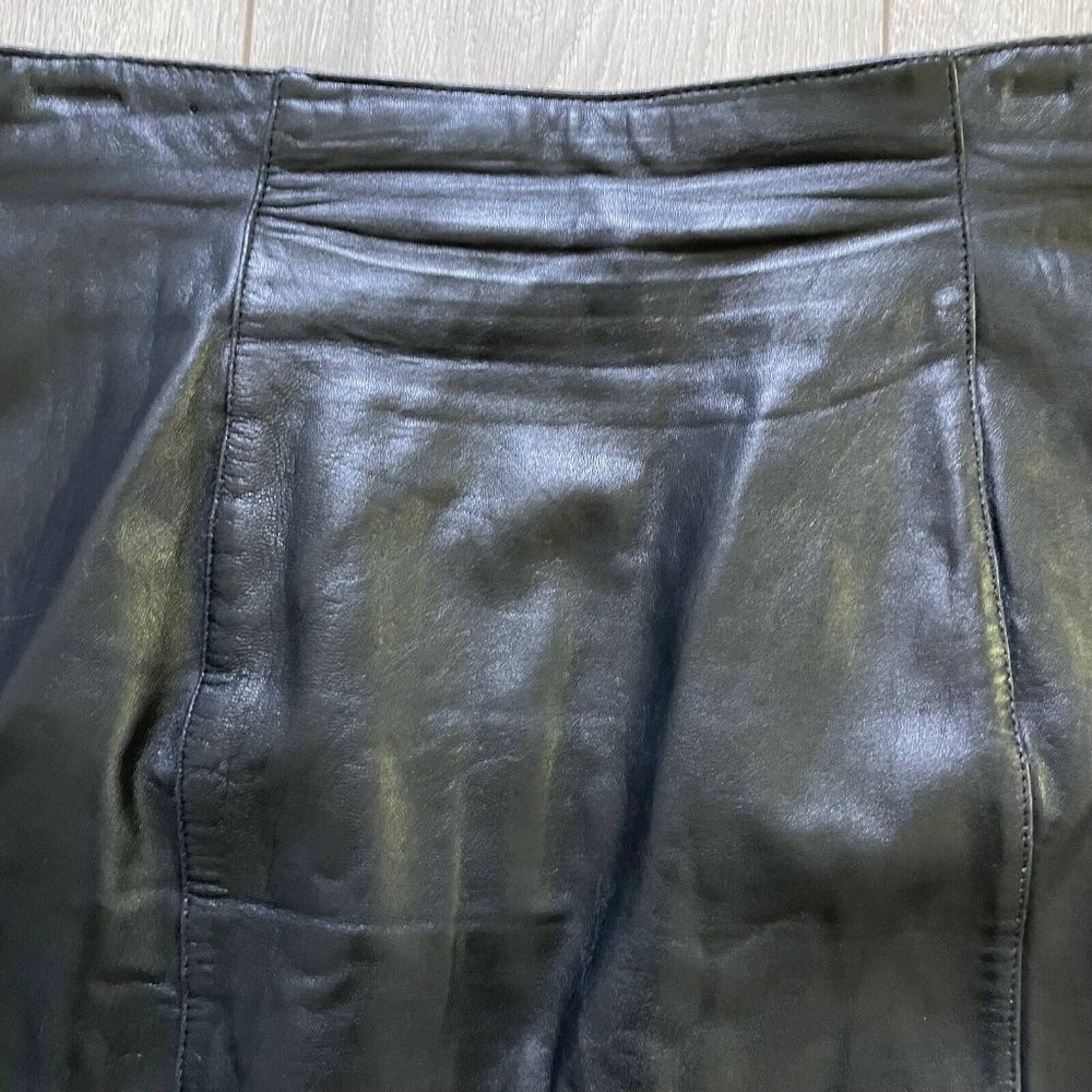 Vintage Lord & Taylor Leather Skirt Women's Black Size 12 Back Zipper - Picture 6 of 9